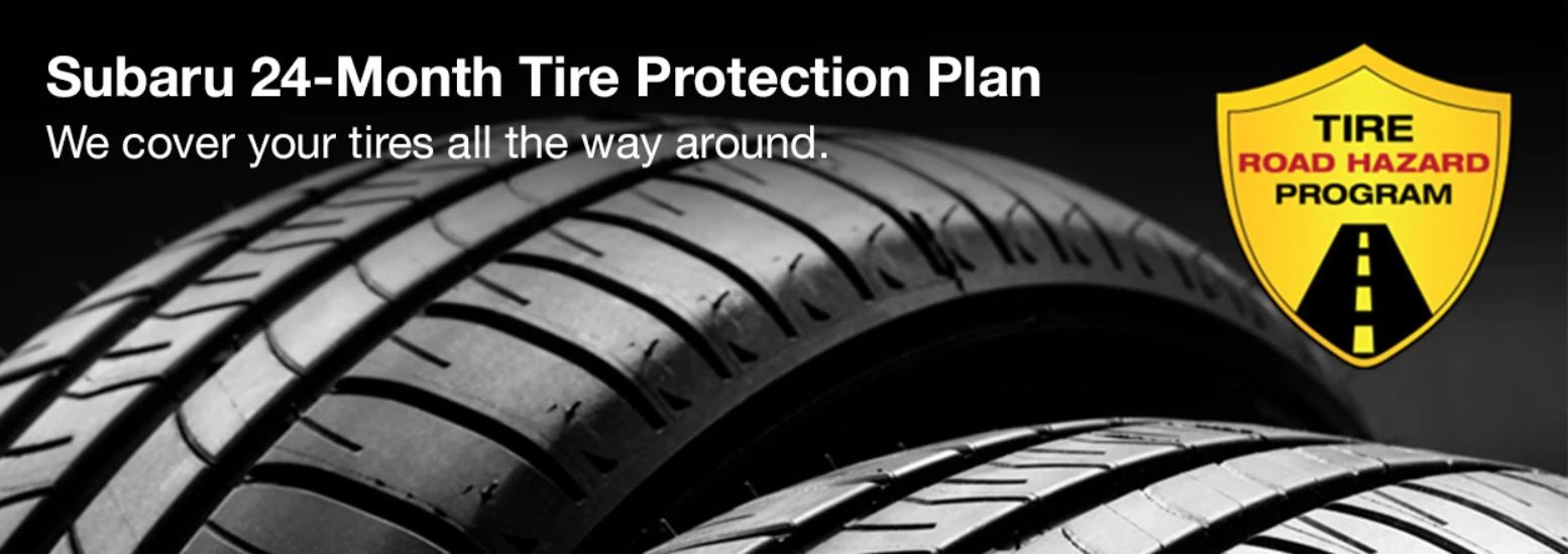 Subaru tire with 24-Month Tire Protection and road hazard program logo. | Santa Monica Subaru in Santa Monica CA